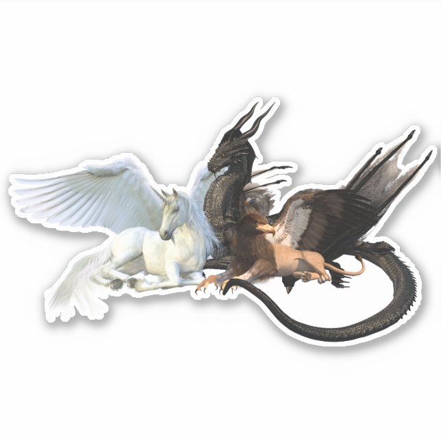 Dragon Griffin Unicorn Pegasus Aufkleber (Vorderseite)
