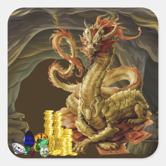Dragon Guards Gold und Juwelen Quadratischer Aufkleber (Vorderseite)