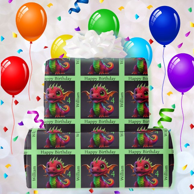 Dragon Happy Birthday personalisieren Kindername Geschenkpapier (Von Creator hochgeladen)