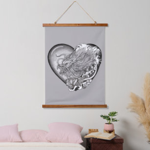 Dragon Heart Wandteppich Mit Holzrahmen