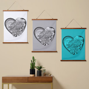 Dragon Heart Wandteppich Mit Holzrahmen