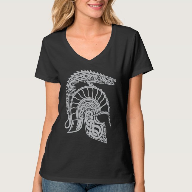 Dragon Helm High Fantasy Norse Celtic Viking Greek T-Shirt (Vorderseite)