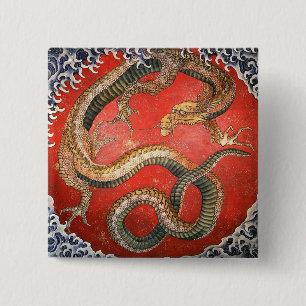 Dragon, Hokusai Japanisch Bildende Kunst Button