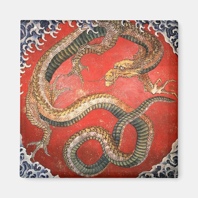 Dragon, Hokusai Japanisch Bildende Kunst Magnet (Vorne)