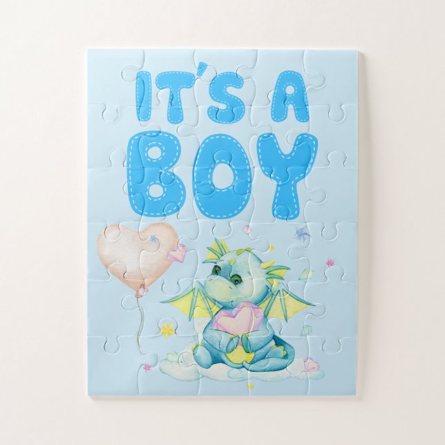 Dragon Holding Heart Gender Reveal Boy Puzzle (Vertikal)