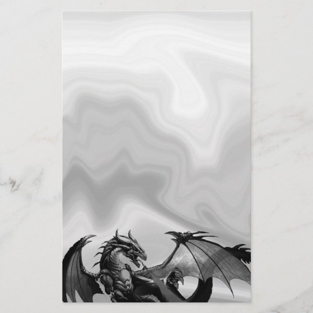 Dragon in Grey Fantasy Stationery Briefpapier (Vorderseite)