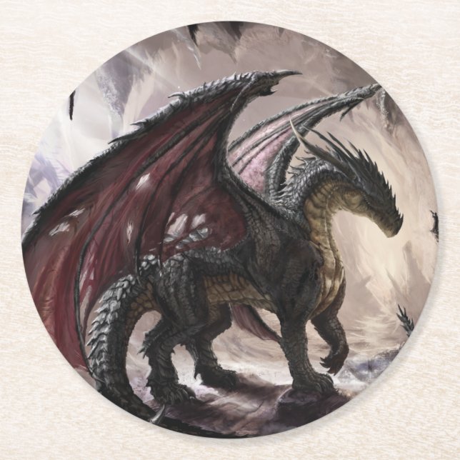 Dragon in Höhle Runder Pappuntersetzer (Vorderseite)