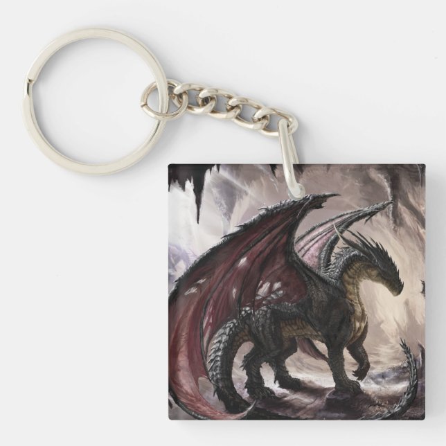 Dragon in Höhle Schlüsselanhänger (Vorderseite)