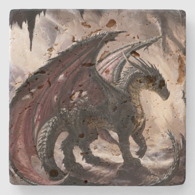 Dragon in Höhle Steinuntersetzer (Vorderseite)