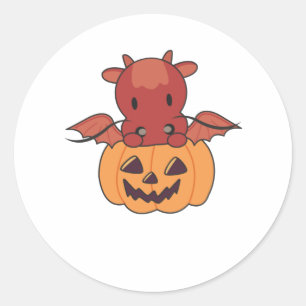 Dragon In Pumpkin Sweet Dragon Happy Halloween Runder Aufkleber