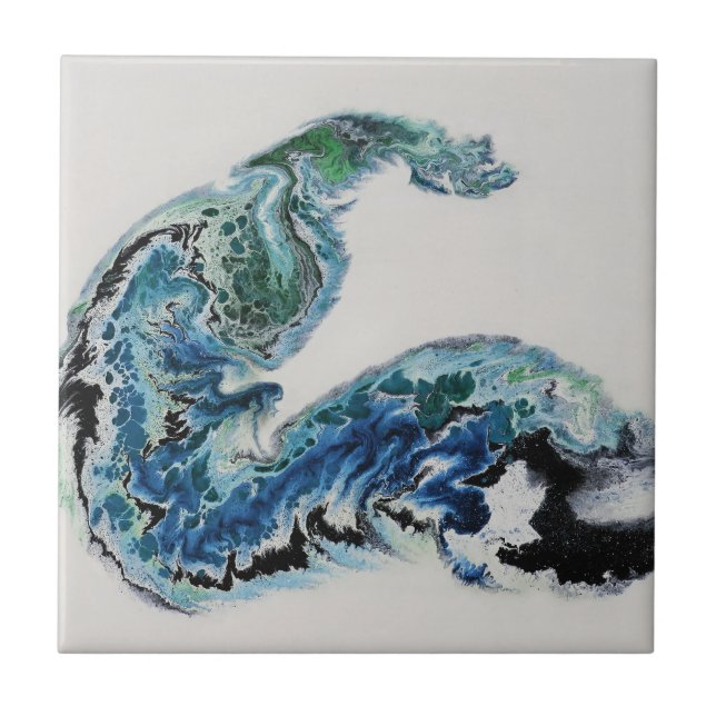 “Dragon in the Waves – Abstract Ocean Energy Fliese (Vorderseite)