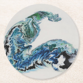 “Dragon in the Waves – Abstract Ocean Energy Round Runder Pappuntersetzer