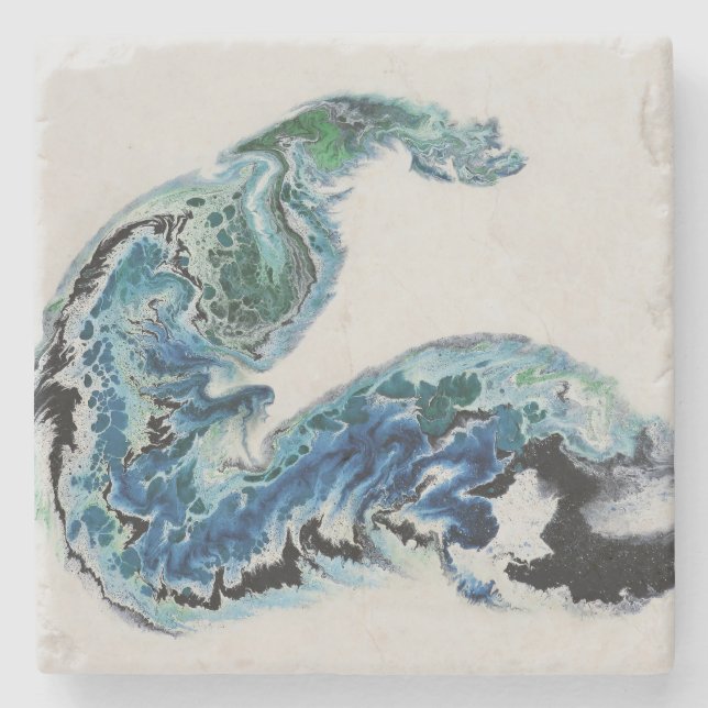 “Dragon in the Waves – Abstract Ocean Energy Stone Steinuntersetzer (Vorderseite)