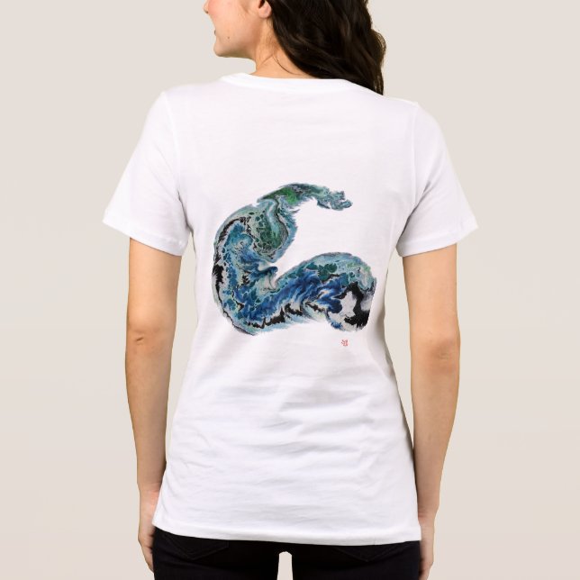 Dragon in the Waves – Abstract Ocean Energy Tri-Blend Shirt (Rückseite)