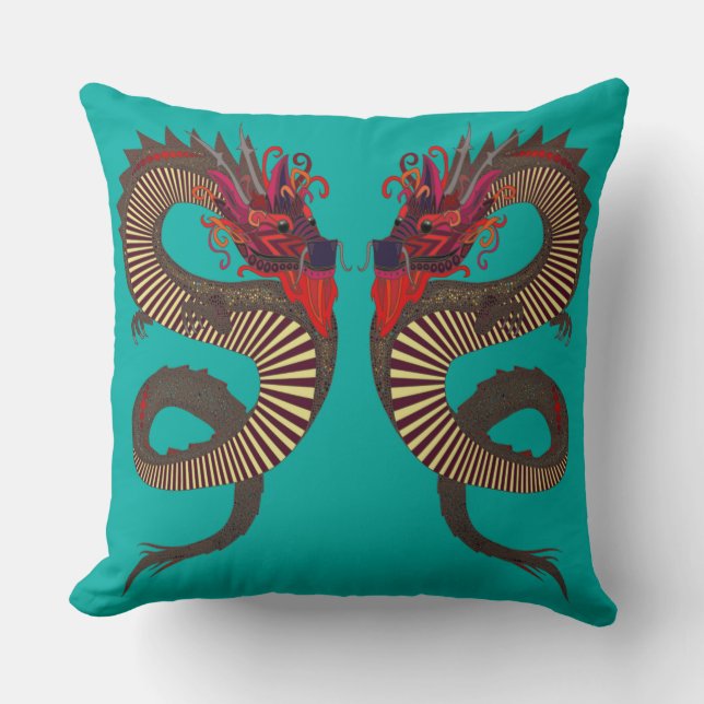 DRAGON INK Türkis Kissen (Vorderseite)