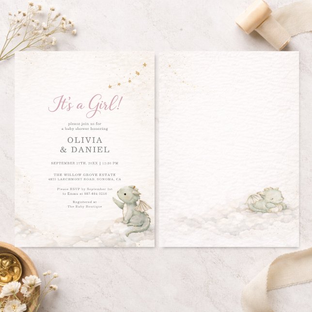 Dragon It's a Girl Couples Storybook Baby Shower Einladung (Von Creator hochgeladen)