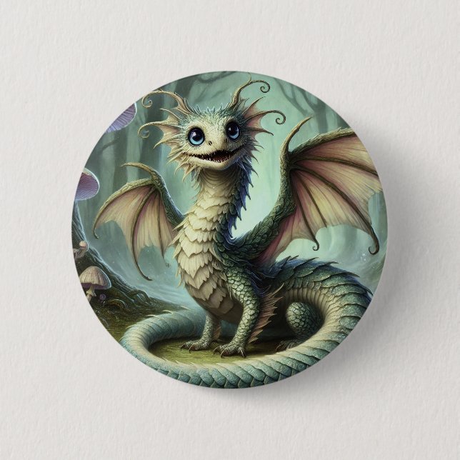 Dragon Jabberwocky Niedlich Fantasy Creative Art Button (Vorderseite)