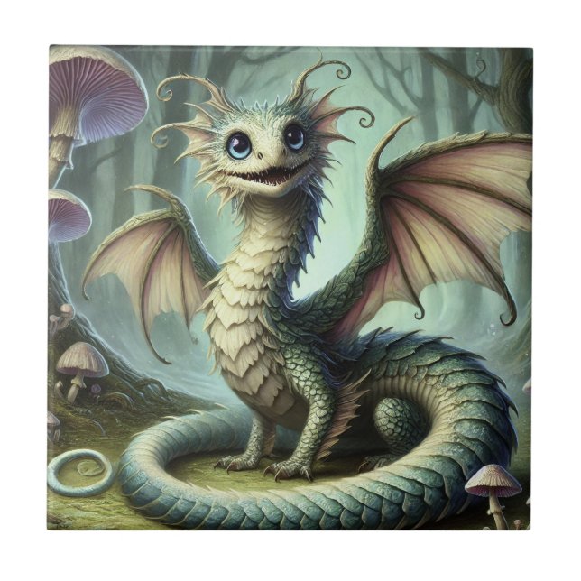 Dragon Jabberwocky Niedlich Fantasy Creative Art Fliese (Vorderseite)