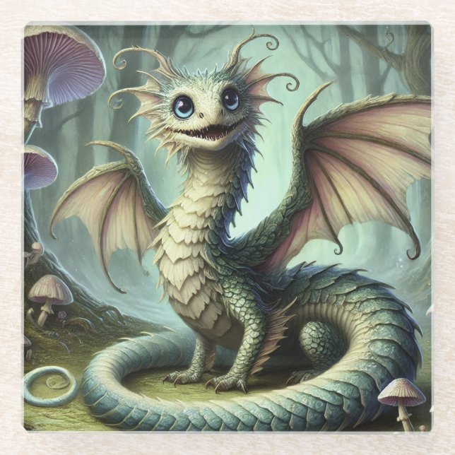 Dragon Jabberwocky Niedlich Fantasy Creative Art Glasuntersetzer (Vorderseite)