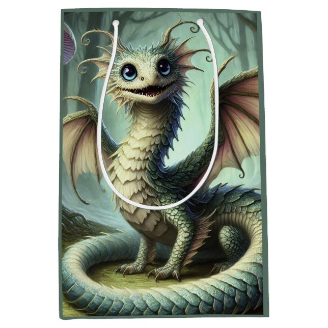 Dragon Jabberwocky Niedlich Fantasy Creative Art Mittlere Geschenktüte (Vorderseite)