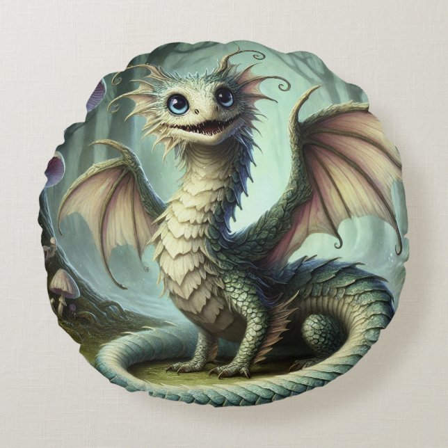 Dragon Jabberwocky Niedlich Fantasy Creative Art Rundes Kissen (Vorderseite)