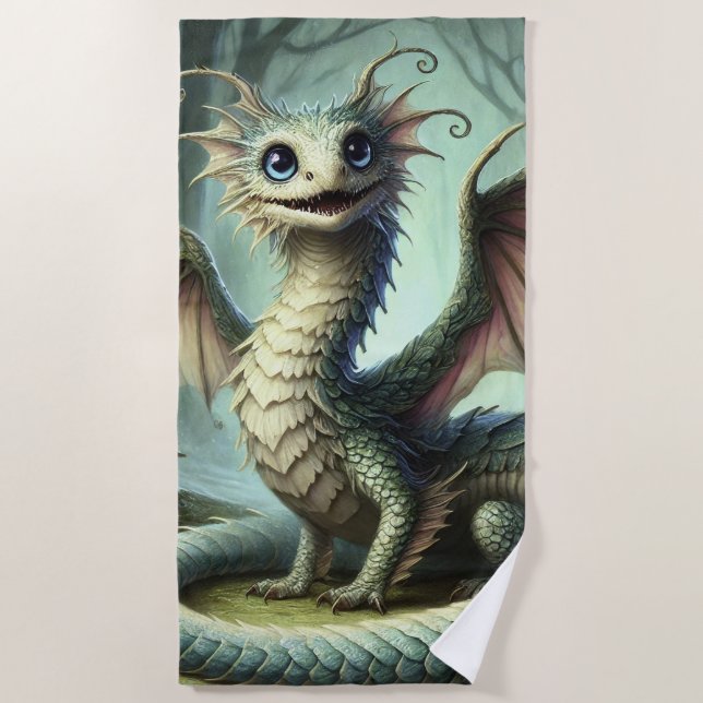 Dragon Jabberwocky Niedlich Fantasy Creative Art Strandtuch (Vorderseite)