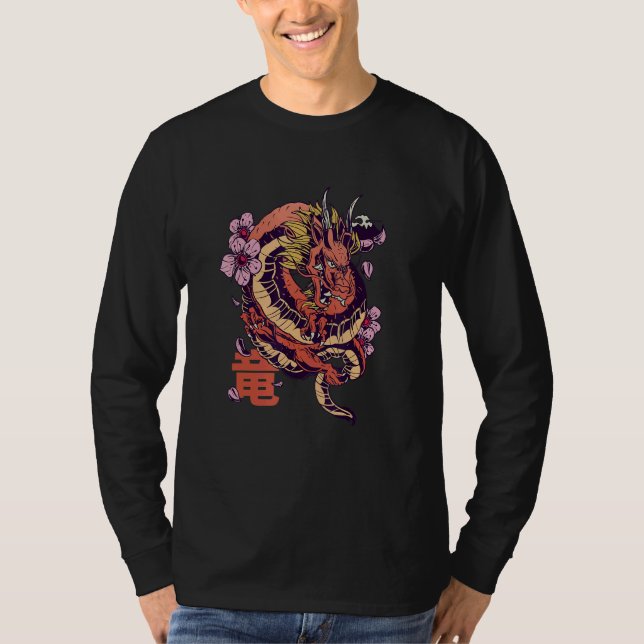 Dragon Japanese Chinese Sakura T-Shirt (Vorderseite)
