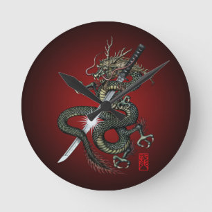 Dragon katana3 runde wanduhr