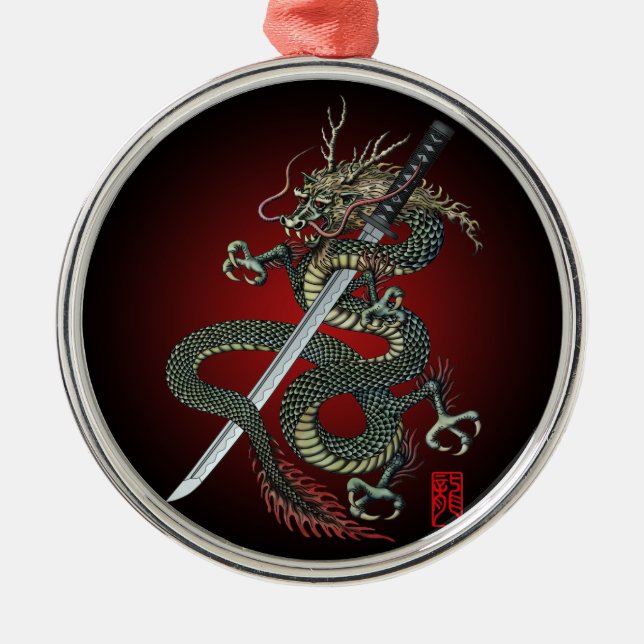 Dragon katana silbernes ornament (Vorne)