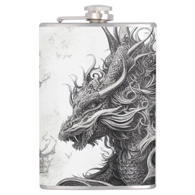 Dragon Legend Wild Nature Illustration Line Epic Flachmann (Vorderseite)