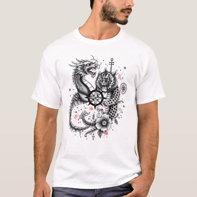Dragon & Leopard Yin Tattoo T-Shirt (Vorderseite)