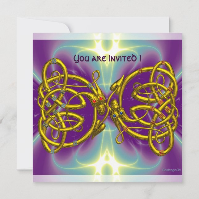 DRAGON LIEBE Gold Celtic Knocks Fantasy Einladung (Vorderseite)