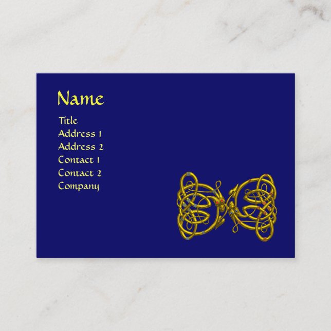 DRAGON LIEBE / Gold Celtic Knot Dragons Blue Visitenkarte (Vorderseite)