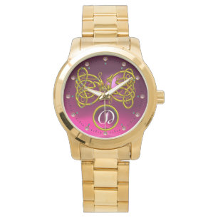 DRAGON-LIEBE/GOLD-ZELLTIKKNOTEN GEMSTONE-MONOGRAMM ARMBANDUHR