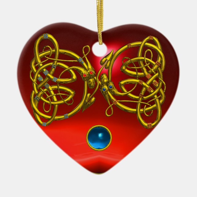 DRAGON LIEBE HEART Red Ruby and Blue Sapphire Keramik Ornament (Vorne)