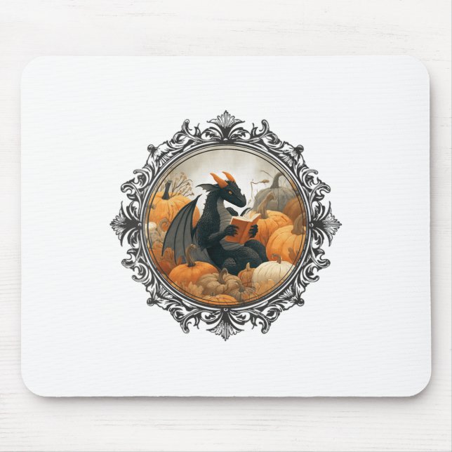 Dragon liest Bücher mit Fall Pumpkin Fant Mousepad (Vorne)