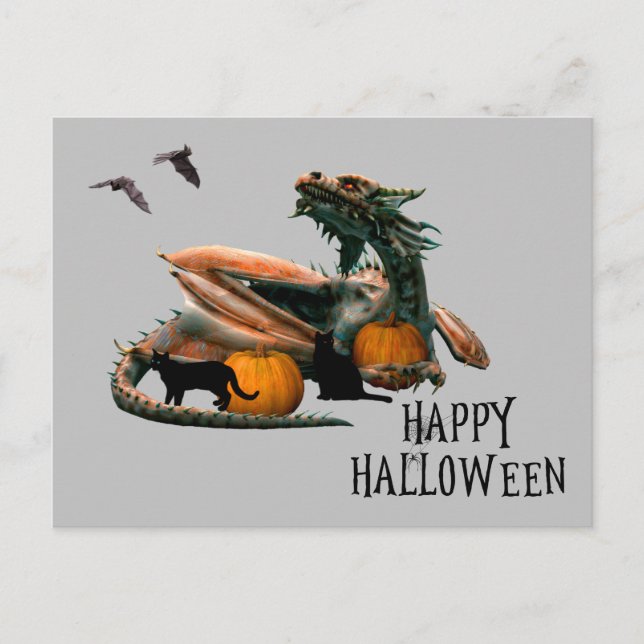 Dragon Lover Happy Halloween Pumpkin Cat Postkarte (Vorderseite)