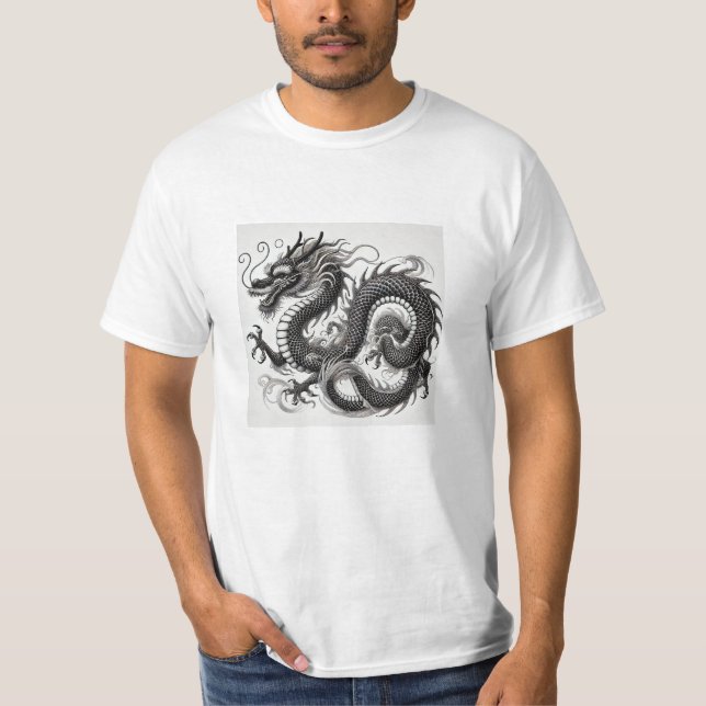 Dragón Místico en Blanco y Negro Economica T-Shirt (Vorderseite)