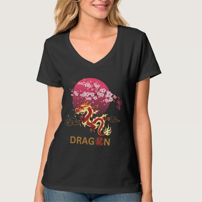 Dragon mit Cherry Blossom T-Shirt (Vorderseite)