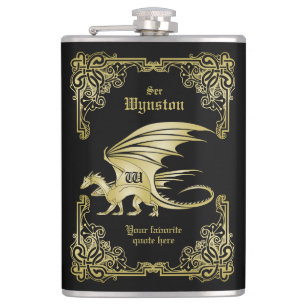 Dragon Monogram Gold Frame Traditionelle Buchabdec Flachmann