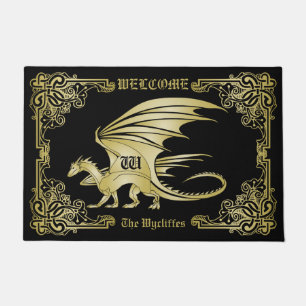 Dragon Monogram Gold Frame Traditionelle Buchabdec Fußmatte