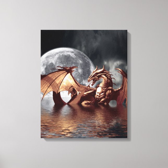Dragon & Moon Fantasy Art Print Leinwanddruck (Vorderseite)