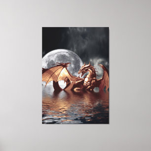 Dragon & Moon Fantasy Art Print Leinwanddruck