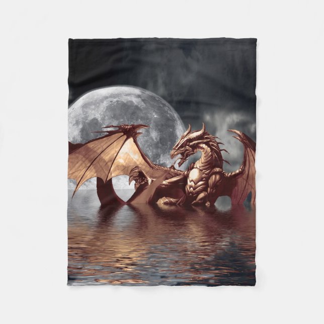 Dragon & Moon Fantasy Artwork Fleecedecke (Vorderseite)