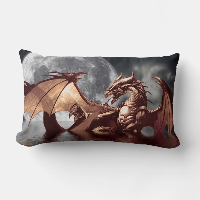 Dragon & Moon Fantasy Mythic Throw Kissen (Vorderseite)