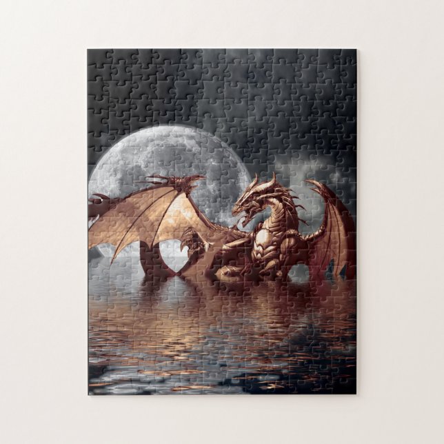 Dragon & Moon Fantasy Mythical Art Puzzle (Vertikal)