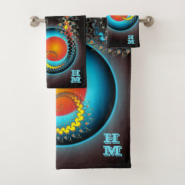 Dragon Moon Modern Fraktal Art Monogram Badhandtuch Set