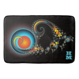 Dragon Moon Moderne Fraktal Kunst mit Monogramm Badematte