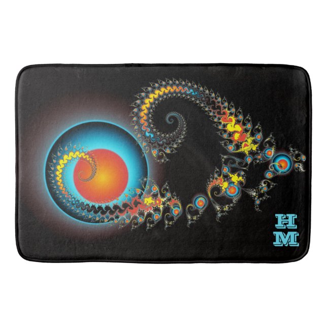 Dragon Moon Moderne Fraktal Kunst mit Monogramm Badematte (Vorderseite)