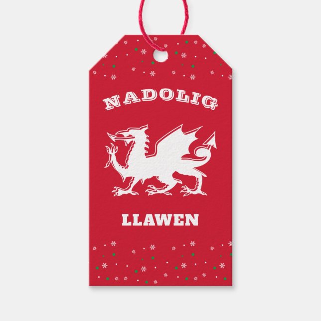 Dragon Nadolig Llawen Merry Christmas Welsh Themed Geschenkanhänger (Vorderseite)